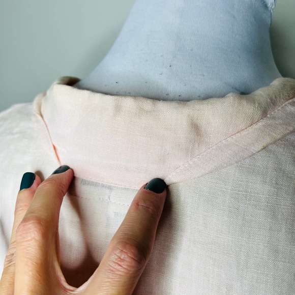 FLAX by Jeanne Engelhart Button Down Shirt 100% Linen SMALL Light Pink Oversized - Picture 8 of 8